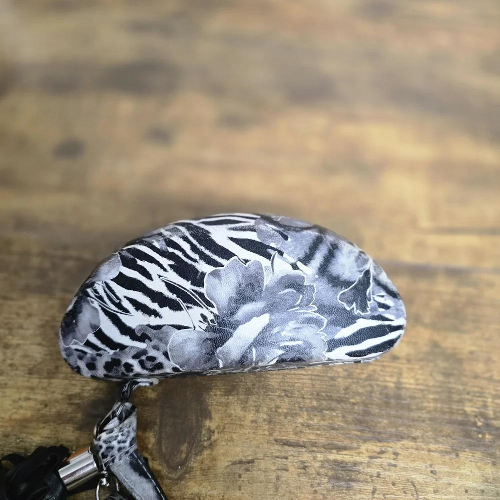 Pretty Black And White Rose Print Sunglass Case